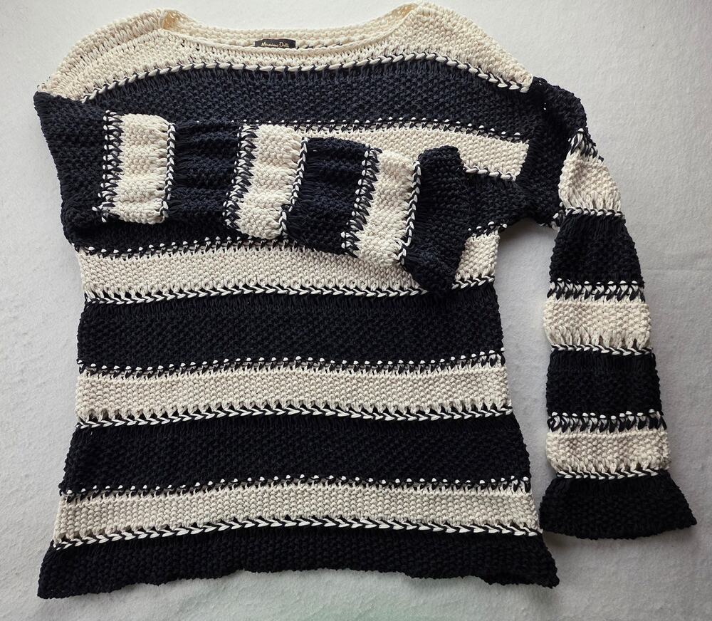 Massimo Dutti Chunky Knit Sweater Black White Size Small